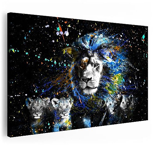 Artmazing | Löwenfamilie Leinwand | Pop Art Bild | Leinwandbilder Wohnzimmer Modern | Wandbild | Bunt