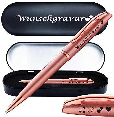 Pelikan Kugelschreiber Jazz Noble Elegance Pink Rose mit Gravur als Geschenk | inkl. Etui mit Wunschgravur (Platz für 10 Stifte) | Emoji Gravur