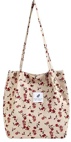 Anopo Sacs en Velours Côtelé pour Femmes Grand Sac Fourre-Tout avec Poches Intérieures Casual Sac à Main Bandoulière Cabas Fashion Sac en Tissu pour Quotidien Bureau Sortie d'école Achats Beige Rose