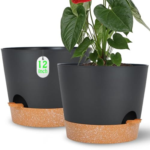 SUN-E Grandi vasi auto-irriganti 30,5CM*2 per tutte le piante d'appartamento Vaso di fiori in plastica nera con foro di drenaggio Vasi per piante da interno per l'arredamento della casa