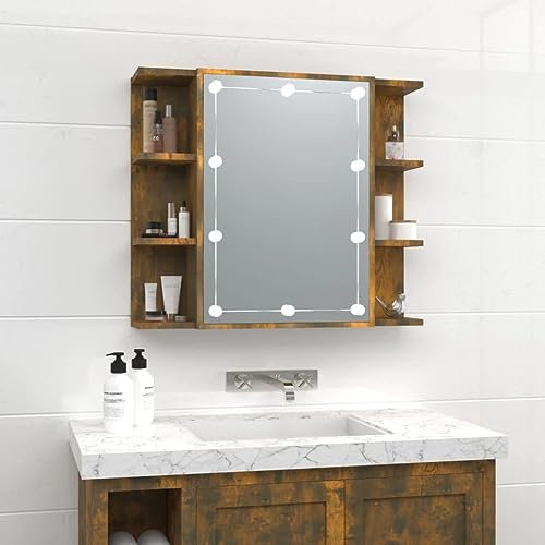 vidaXL Spiegelschrank mit LED Räuchereiche 70x16,5x60 cm