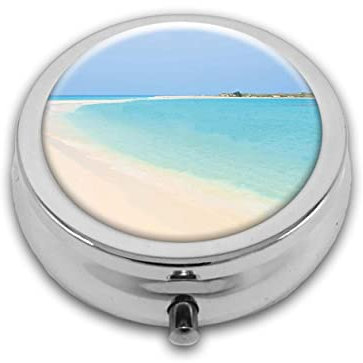 In Water Blue Round Box,Compact Compartment Medicine Case,for Pocket,Purse,Portable Medicine Tablet Vitamin Holder Travel