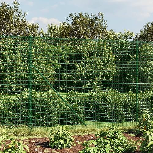 Homgoday Maschendrahtzaun mit Bodenhülsen Gartenzaun Steckzaun Teichzaun Drahtzaun Gitterzaun Tiergehege Zaunelemente Metallzaun Freigehege Zaun Grün 1,8x25 m