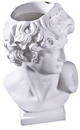 HOMSFOU David-vase Flippige Möbel Kopf Pflanzer David Gesicht Vase Trockenblumen Zur Dekoration Kosmetikpinselhalter Vase des Menschlichen Körpers Griechische Mythologie Zement Harz Weiß