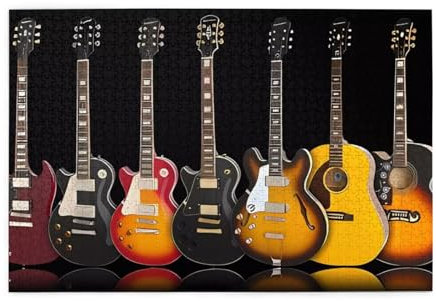 OrcoW Electric Guitar 1000 Piece Wooden Puzzle, Funny, Personalised, 75 x 50 cm for Adults & Families