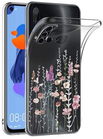 Kaywzo Hülle für Huawei P20 Lite 2019,Transparent TPU Handyhülle mit Gemälde Blume Muster,Ultradünn Stoßfester Schutzhülle,Schön Silikon Cover Case-3