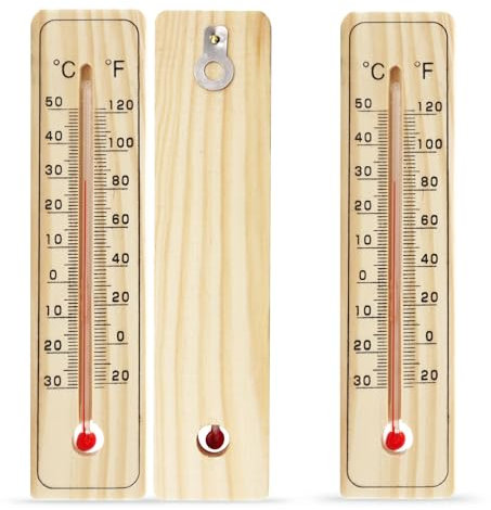 SOL 2pk Traditional Wooden Thermometer - Indoor & Outdoor Wall Thermometer for Room Temperature, Nursery, Greenhouse, Home, Office, or Garden, Accurate Temperature Gauge for Indoor and Outdoor Use