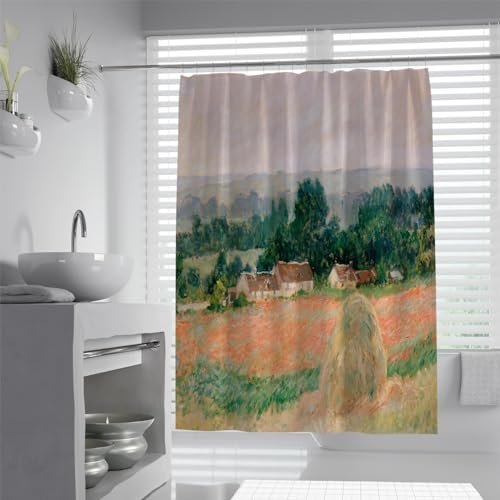 Cortina de Ducha de Pintura Impresa de Pila de Paja Seca Cortina de Ducha de baño Estilo Claude Monet para baño de Granja Decorativo Duradero W200xL240cm
