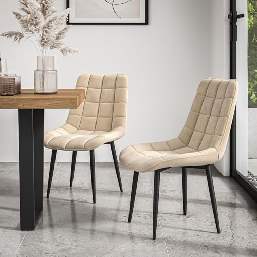More4Homes SET OF 4 NOVA MODERN VELVET DINING CHAIR PADDED SEAT METAL LEGS KITCHEN (Beige)
