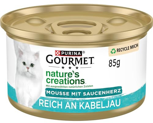 Gourmet Nature's Creations Mousse mit Saucenherz Katzenfutter nass, reich an Kabeljau, 12er Pack (12 x 85g)