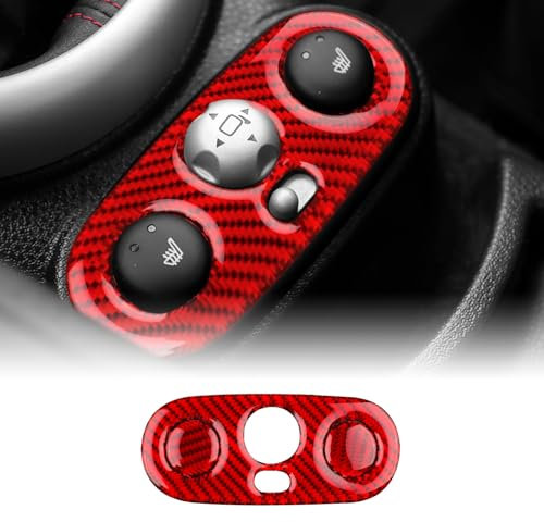 KUNGKIC Für MINI COOPER R50 R53 2001-2006 Kohlefaser Auto Getriebe Sitzheizung Einstellknopf Rahmen Innenbereich Aufkleber Dekorativ Zubehör Geschenk (Rot)