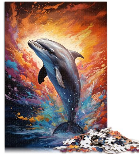 1000-teiliges Puzzle für Erwachsene, Bunte psychedelische Delfine, Holzpuzzle für Erwachsene und Kinder, Lernspiele für zu Hause, DIY-Spielzeug, Größe: 50 x 75 cm