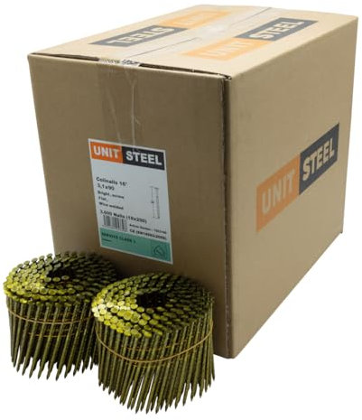 UnitSteel 15° Coilnägel - 3,1X90mm, 3.600 stück, 3,1X90mm, für Druckluft-Nagler, Schraub/Blank, für fast alle Marken von Tackern