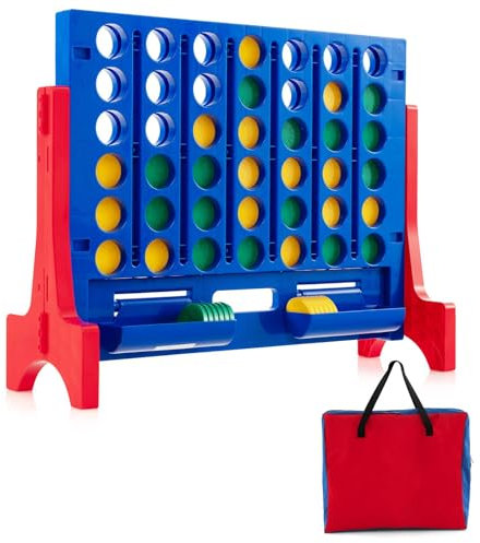 HOMASIS Riesiges 4 Gewinnt für Wand oder Tisch, 4 in Einer Reihe Mit 42 Spielsteinen & Tragetasche, Strategiespiel für Kinder & Erwachsene, XXL Indoor & Outdoor (Blau)