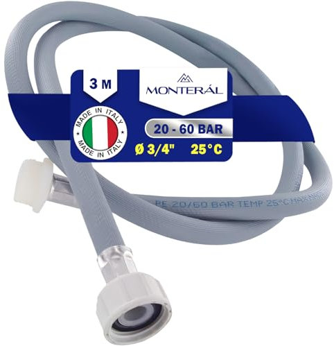 Zulaufschlauch Verlängerung für Waschmaschine und Geschirrspüler 3 m Wasserschlauch für Temperaturen bis 25°C Druck von 20 bis 60 Bar Verbindung Ø 3/4 Zoll - MADE IN ITALY - MONTERAL