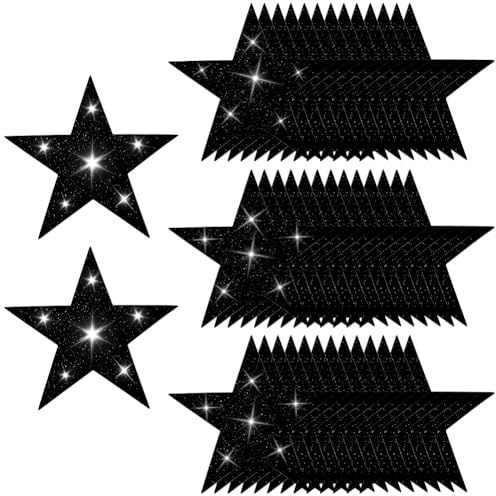 SOFPLATE 50 Stück 6 Zoll Schwarze Glitzersterne Pappsterne Zum Ausschneiden Doppelt Bedruckt Fünf Sterne Papierausschnitte Große Glitzersterne Dekoration Für Pinnwand Geburtstagswand Party Heimdeko
