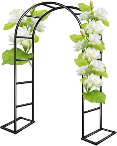 MISKYN 1.2M 1.4M 1.8M Black Metal Garden Arch, Heavy Duty Rose Arch, for Various Climbing Plant, Outdoor Garden Lawn Backyard Archway Decoration,Black,W1.4M*H2.3M
