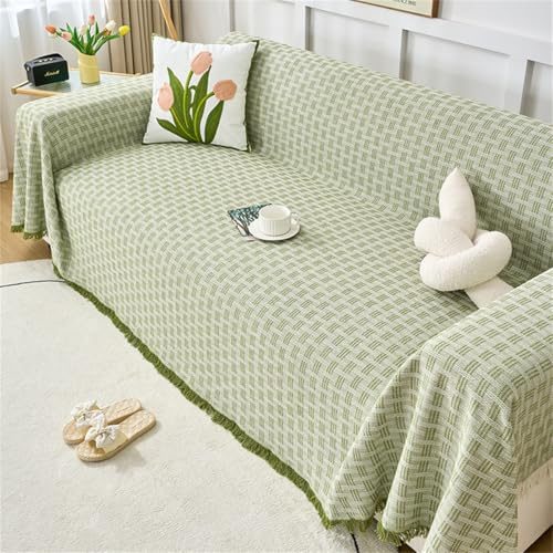 Xisnuient Sofa Überwurfdecke Große 1 2 3 4 Sitzer Sofaüberwurf, Moderne Einfache Vielseitige Wohnzimmer Deko Wohndecke Sofadecke rutschfeste Couch Überwürf Tagesdecke Mit Quasten (Grün,180x180cm)