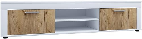 VCM Bois TV Lowboard Meuble Armoire TV Table Console Table TV Largeur 160 cm Usilo XL Bois TV Lowboard Meuble Armoire TV Table Console Table TV Largeur 160 cm Usilo XL Blanc/Chêne Miel