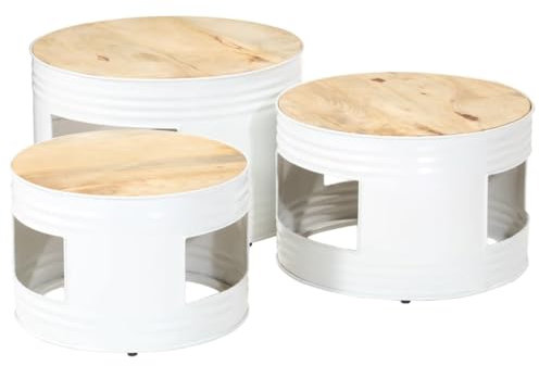 Kangmusi Beistelltische Fass-Design 3 STK. Raues Massivholz Mango,358934