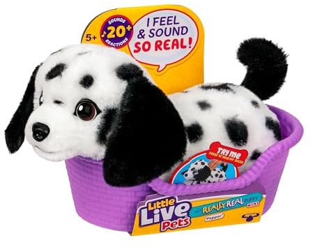 Little Live Pets My Really Real Puppy Minis – Pepper der Dalmatiner, interaktiver Puppy mit 20+ Geräuschen und Reaktionen, inklusive Korb zum Präsentieren, niedliches Geschenk für Kinder (11 cm groß)