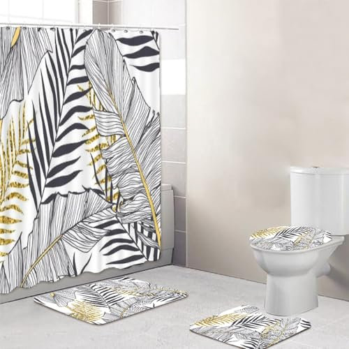 Luxuriöses Nordic Badezimmer-Set mit rutschfestem Teppich, 12 Haken, WC-Sitz und Badematte, 4-teiliges Set