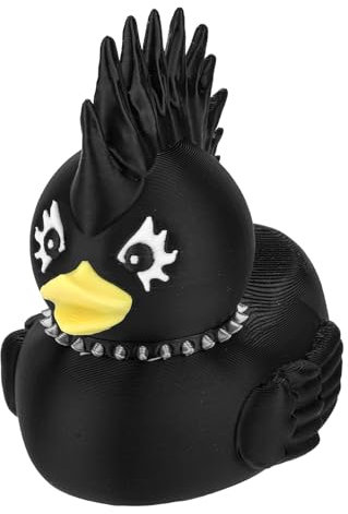 Felsenente, 9cm Hoch 3D-Druck Dunkle Ente Lustige Punk-Ente Gothic-Ente Einzigartige Dunkle Enten Badeente Spielzeug für Erwachsene Zuhause Büro Auto Dekoration Zubehör Geschenke(Schwarz)