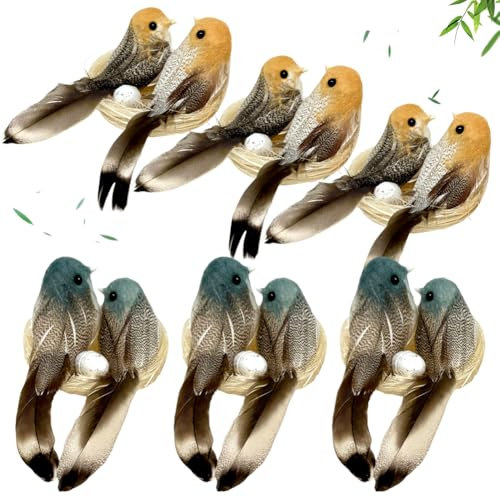 6 Stück Ostern Bird Nest,Ostern Deko Vogelnest Mit Eiern Und Vögel,Vogelnest Deko,Nest Frühling Zweige Rattan Nest,Für Heimdekoration Garten Ornamente Kinder DIY Ostern Party Dekoration