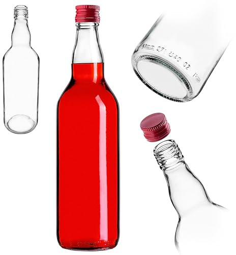 KADAX Glasflaschen zum Befüllen, 700ml, 1 Stück, leere Likörflaschen mit Schraubverschluss, Saftflaschen, Flaschen für Likör, Schnapsflaschen (Rot)