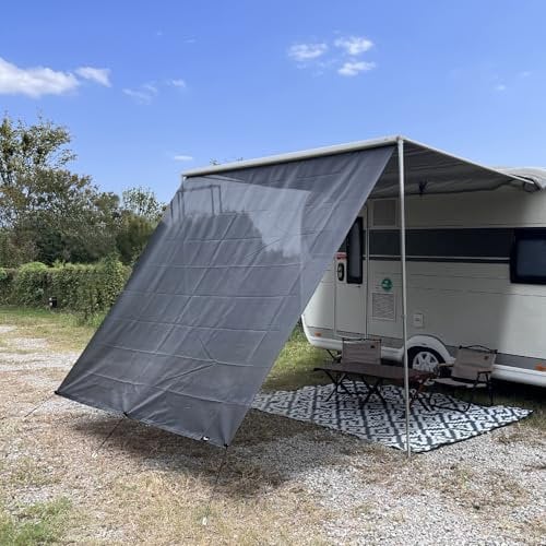 SHADEPLUS Sonnenschutz für Wohnmobile, Universelle Markisen Keder mit Ø4.8mm & 6.8mm, Sunblocker-Vorderwände mit Kompletten Sets 2.46M x 4.35M Screen