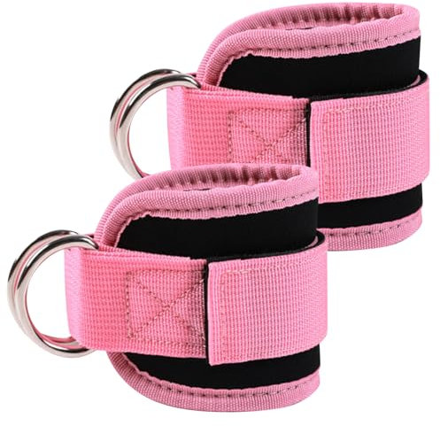 Gym Ankle Cuff, 2 PCS Ankle Straps for Cable Machines D-Ring Weight Lifting Ankle Strap Gym Ankle Straps for Kickbacks Leg Extensions Curls and Hip Abductors (Pink)