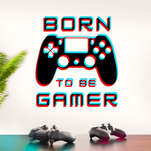 Gigio Store Adesivo da Parete Gaming 'Born to be Gamer’, Controller Videogiochi effetto 3D, Decorazione Murale per il Game, camere da letto, sale giochi, streaming room