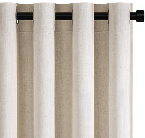 Topfinel Leinen Gardinen Vorhang Oatmeal Hellgrau Wohnzimmer Gardinen Halbtransparent Voile Vorhänge mit Ösen Hell 140x225cm Gardinen Schlaufenschal 2er Set