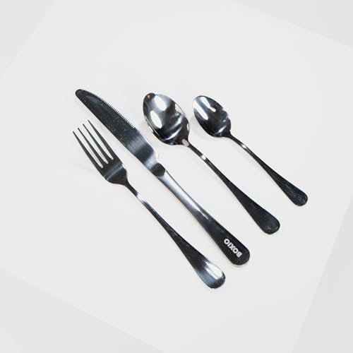 BOXIO - Eat: Kompaktes Edelstahl Campingbesteck Set für 2 Personen – Outdoor Reisebesteck für Camping, Kinder, Bundeswehr & Campinggeschirr – Leicht & Robust – Perfekt für Deine Campingausrüstung