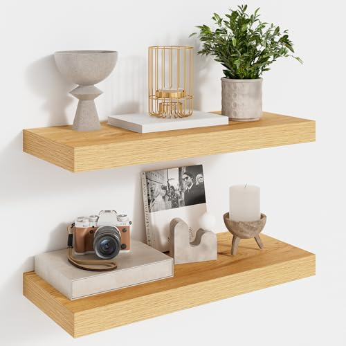 Feihorrm Wandregal, Schweberegal 2er Set, Regal 40cm Breit, Wandboard 16.5cm Tief, Regal aus MDF Holz, für Badezimmer, Schlafzimmer, Küche, Wohnzimmer, Beige, 40 x 16.5 x 3.1 cm