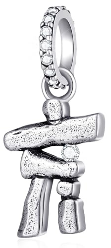 GLOWDAS Inukshuk Statuen Anhänger mit CZ für Pandora Canada Reisearmband | 925 Sterling Silber Inuksuk-Steine Native American Perlen, Geschenke für Inuksuit Pfadfinder, Alaska-Landmarke, Souvenir