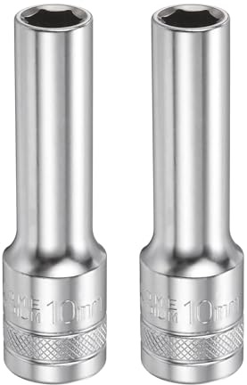 sourcing map 6 Points Deep Socket 1/2 Drive 10mm Deep,78mm/3.1 Long,2pcs | Metric CR-V Steel Polished Nickel Plating Hex Socket Tool,for Home Auto Nuts Bolts Repair