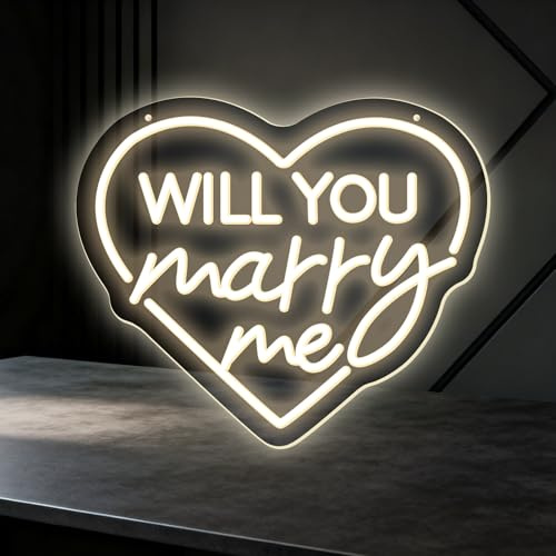 LED-Neonschild Will You Marry Me, USB-betrieben, verstellbare Helligkeit, Hochzeitsantrag, Dekoration, geeignet für Verlobungsfeiern, Antrag, Hochzeit, Valentinstag, Wanddekoration (5 V, 35,6 x 26,7
