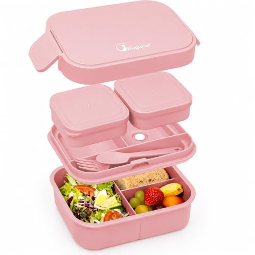 Bugucat Brotdose Kinder 1300ML,Lunchbox Erwachsen Auslaufsicher Mit Fächern Bento Box für Kinder & Erwachsene mit Soßenbox, Vesperdose Frühstücksbox für Mädchen & Jungen BPA-Frei Rosa