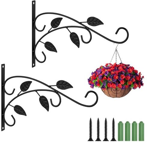 APXEL Supports de Panier Suspendu, 2 Pcs Support Crochet Plante 30cm, Crochet Mural Pot Fleurs pour Intérieur et Extérieur, Antirouille pour Plantes, Mangeoires à Oiseaux et Lanternes, Feuille