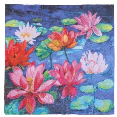 Gisela Graham Paper Napkins, Blue Lily Pond Design, 16cm, 3 Ply, Pack of 20