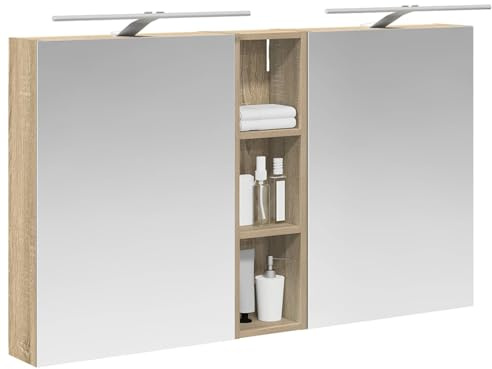 vidaXL Badezimmerschrank-Set 3 pcs 120 x 14,5 x 70 cm Holzwerkstoff, Badezimmer-Schrank, rechteckiger LED-Spiegel, moderner Wand-Organizer, praktischer Platzsparer