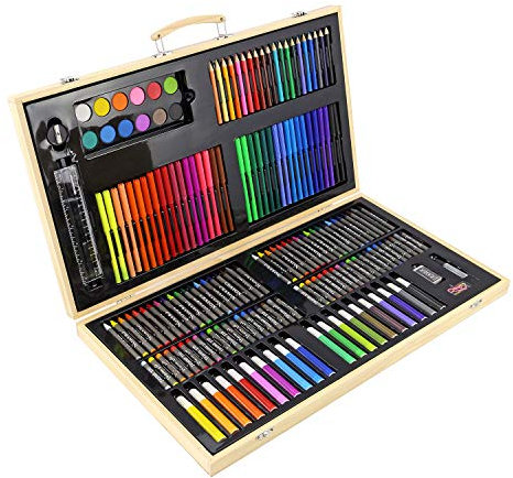 Top Home Solutions 180pc Wooden Box Artist Set Deluxe Art Oil Pencils Pens Markers Paints Crayons - Perfect for beginners or budding artists Kids Adults