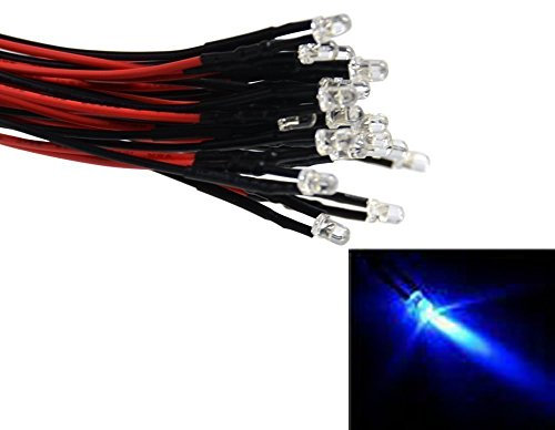 LAOMAO 20x 3mm Leds mit 20cm Kabel 12 Volt DC/Led fertig verkabelt (3mm, Blau)