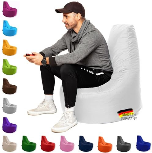 PATCH HOME Gamer Kissen & Lounge Sitzsack – befüllbar mit Reißverschluss, gefüllt mit Styropor, geeignet für In- & Outdoor. Perfekt als Gaming Sessel Sitzkissen (Weiß - Ø 75cm x Höhe 80cm)