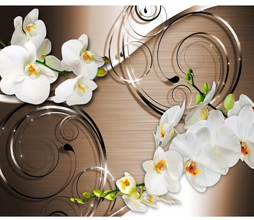 decomonkey Fototapete Abstrakt Blumen 350x256 cm XL Tapete Wandbild Wandbild Bild Fototapeten Tapeten Wandtapete Wandtapete Orchidee Muster Holz braun