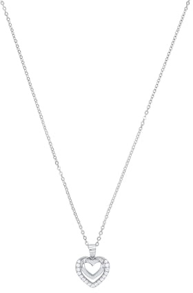 Amor Kette mit Anhänger 925 Sterling Silber Damen Halsschmuck, mit Zirkonia synth., 42 cm, Silber, Herz, Kommt in Schmuck Geschenk Box, 2026252