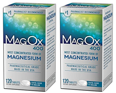 Mag-Ox 400 Magnesium Supplement, Pharmaceutical Grade Magnesium Oxide with 482 mg Per Dose, 120 Tablets, Pack of 2