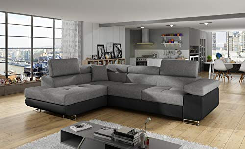 Moderne Ecksofa Antos mit Schlaffunktion Bettkasten Seite Rechts und Links Sofa Möbel 23 (Sawana 21+Soft 11, Links)