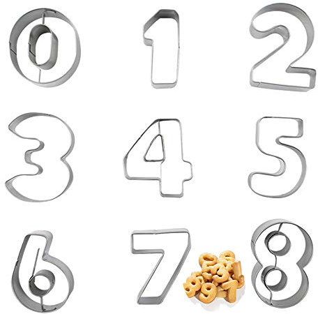 Mirrwin Tagliabiscotti Numeri Set di Utensili per Tagliabiscotti Set di Formine per Biscotti Geometriche Tagliabiscotti Mini 0-9 Set di Numeri Muffa Adatto per Biscotti e Cioccolato Fai-da-Te Argento